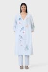 Buy_LAITE_Blue 70% Cotton Embroidered Thread Robin Garden Kurta With Pant  _at_Aza_Fashions