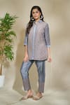 Buy_The Home Affair_Grey Soft Chanderi Cotton Block Print Floral Jaal Shirt Short Kurta Pant Set _at_Aza_Fashions