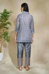 Shop_The Home Affair_Grey Soft Chanderi Cotton Block Print Floral Jaal Shirt Short Kurta Pant Set _at_Aza_Fashions