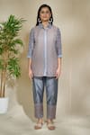 The Home Affair_Grey Soft Chanderi Cotton Block Print Floral Jaal Shirt Short Kurta Pant Set _Online_at_Aza_Fashions