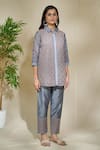 Buy_The Home Affair_Grey Soft Chanderi Cotton Block Print Floral Jaal Shirt Short Kurta Pant Set 