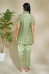 Shop_The Home Affair_Green Soft Chanderi Cotton Block Print Floral Jaal Shirt Short Kurta Pant Set _at_Aza_Fashions