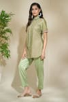 The Home Affair_Green Soft Chanderi Cotton Block Print Floral Jaal Shirt Short Kurta Pant Set _at_Aza_Fashions