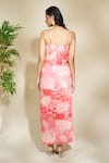 Shop_The Home Affair_Pink Cambric Muslin Cotton Printed Foliage V-neck Draped Slit Dress _at_Aza_Fashions