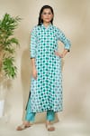 Buy_The Home Affair_Blue Cambric Muslin Cotton Printed Retro Floral Shirt Cape Kurta With Pant _at_Aza_Fashions