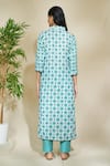 Shop_The Home Affair_Blue Cambric Muslin Cotton Printed Retro Floral Shirt Cape Kurta With Pant _at_Aza_Fashions