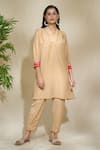 Buy_The Home Affair_Beige Cambric Muslin Cotton Embellished Sequin V-neck Placement Tunic With Pant _at_Aza_Fashions