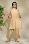 The Home Affair_Beige Cambric Muslin Cotton Embellished Sequin V-neck Placement Tunic With Pant _at_Aza_Fashions