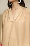 Buy_The Home Affair_Beige Cambric Muslin Cotton Embellished Sequin V-neck Placement Tunic With Pant 