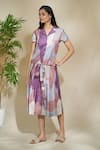 Buy_The Home Affair_Multi Color Cambric Muslin Cotton Printed Abstract Lapel Collar Shirt With Skirt _Online_at_Aza_Fashions