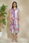 The Home Affair_Multi Color Cambric Muslin Cotton Printed Abstract Lapel Collar Shirt With Skirt _at_Aza_Fashions