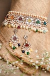 Buy_Nayaab by Sonia_Gold Plated Semi Precious Stones Crown Jewel Studded Choker Necklace Set _at_Aza_Fashions