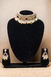 Shop_Nayaab by Sonia_Gold Plated Semi Precious Stones Crown Jewel Studded Choker Necklace Set _at_Aza_Fashions