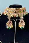 Nayaab by Sonia_Gold Plated Semi Precious Stones Crown Jewel Studded Choker Necklace Set _Online_at_Aza_Fashions