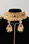 Nayaab by Sonia_Gold Plated Semi Precious Stones Crown Jewel Studded Choker Necklace Set _at_Aza_Fashions