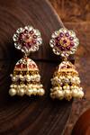 Buy_Nayaab by Sonia_Gold Plated Semi Precious Stone Gulab Studded Floral Jhumka _at_Aza_Fashions