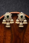 Buy_Nayaab by Sonia_Gold Plated Emerald Stone Harit Rani Polki Studded Jhumka _at_Aza_Fashions