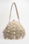 Nayaab by Sonia_Off White Pearl Oyster Frame Snowflake Embellished Potli Clutch _Online_at_Aza_Fashions