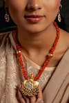 Neeta Boochra_Orange Pearl Ghungroo Fusion Carved Pendant Carnelian Necklace _Online_at_Aza_Fashions