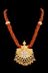 Neeta Boochra_Orange Pearl Ghungroo Fusion Carved Pendant Carnelian Necklace _at_Aza_Fashions