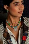 Buy_Neeta Boochra_Blue Turquoise Beads Horseshoe Harmony Pendant Necklace _at_Aza_Fashions