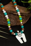 Shop_Neeta Boochra_Blue Turquoise Beads Horseshoe Harmony Pendant Necklace _at_Aza_Fashions