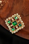 Shop_Neeta Boochra_Green Onyx Kundan Studded Ring _at_Aza_Fashions