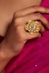 Buy_Neeta Boochra_Gold Plated Kundan Floral Studded Ring _at_Aza_Fashions