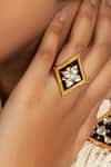 Neeta Boochra_Gold Plated Meenakari Square Ring _at_Aza_Fashions