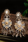 Shop_Neeta Boochra_Gold Plated Crystal Hastakriti Swarna Varne Floral Carved Earrings _at_Aza_Fashions