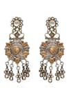 Neeta Boochra_Gold Plated Crystal Hastakriti Swarna Varne Floral Carved Earrings _Online_at_Aza_Fashions