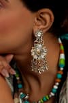 Neeta Boochra_Gold Plated Crystal Hastakriti Swarna Varne Floral Carved Earrings _at_Aza_Fashions