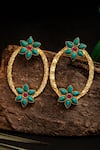 Shop_Neeta Boochra_Green Stone Oval Shaped Earrings _at_Aza_Fashions