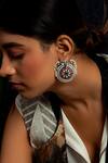 Buy_Neeta Boochra_Pink Pearls, Crystals Mehfil Floral Carved Stud Earrings_at_Aza_Fashions