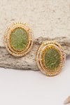 Shop_Neeta Boochra_Green Stone Verdant Oval Shaped Studs _at_Aza_Fashions