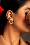 Neeta Boochra_Green Stone Verdant Oval Shaped Studs _at_Aza_Fashions