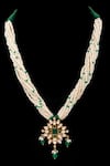 Shop_Neeta Boochra_Green Onyx Verdant Luminescence Floral Carved Pendant Necklace _Online_at_Aza_Fashions