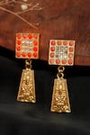 Shop_Neeta Boochra_Orange Kundan Embellished Earrings _at_Aza_Fashions