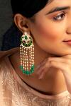 Neeta Boochra_Green Onyx Pearl Embellished Studs _at_Aza_Fashions