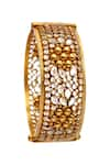 Shop_Neeta Boochra_Gold Plated Checker Crystal Glow Bloom Encrusted Bangle _Online_at_Aza_Fashions