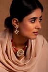 Buy_Neeta Boochra_Red Kundan Chand Bloom Embellished Earrings_at_Aza_Fashions