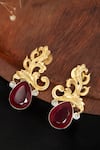 Shop_Neeta Boochra_Red Ruby Gemstone Nature Grace Studded Leaf Earrings _at_Aza_Fashions