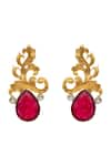 Neeta Boochra_Red Ruby Gemstone Nature Grace Studded Leaf Earrings _Online_at_Aza_Fashions