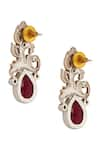 Shop_Neeta Boochra_Red Ruby Gemstone Nature Grace Studded Leaf Earrings _Online_at_Aza_Fashions