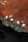 Shop_Neeta Boochra_Green Onyx Gemstone Regal Harmony Ruby And Floret Studs _at_Aza_Fashions