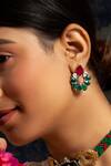 Neeta Boochra_Green Onyx Gemstone Regal Harmony Ruby And Floret Studs _at_Aza_Fashions