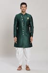 Buy_Aryavir Malhotra_Green Kurta Jacquard Woven Flower Set _Online_at_Aza_Fashions