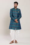 Buy_Arihant Rai Sinha_Blue Jacquard, Silk Scallop Woven Kurta Set_at_Aza_Fashions