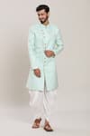 Arihant Rai Sinha_Blue Silk, Jacquard Geometric Woven Kurta Set _Online_at_Aza_Fashions