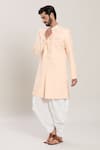 Buy_Aryavir Malhotra_Peach Kurta Terry Rayon Embroidery Thread Collar Set _Online_at_Aza_Fashions